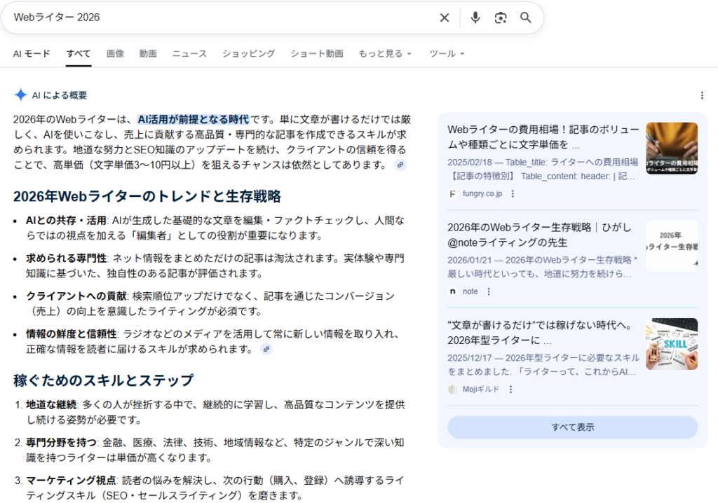 Webライターの2026年のAIオーバービューの画像
